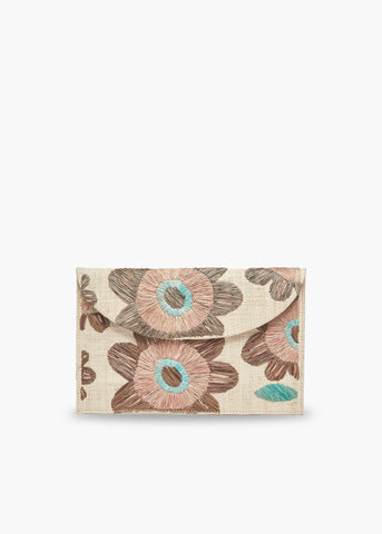 Primrose Embroidered Straw Envelope Clutch Bag