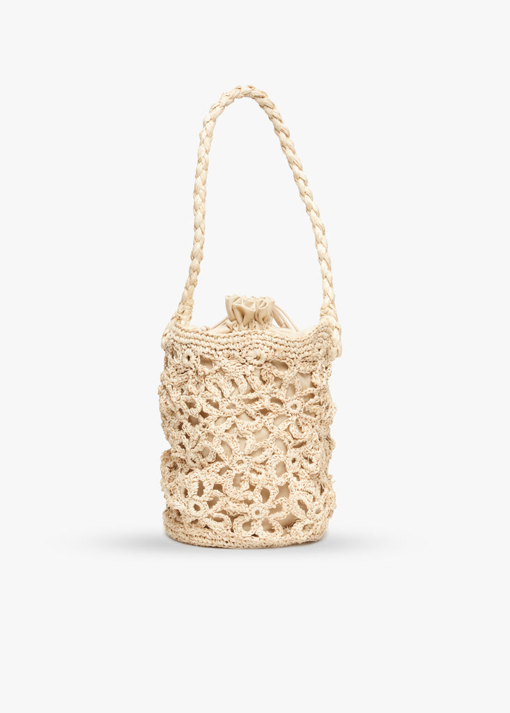Edie Knitted Straw Bucket Tote Bag