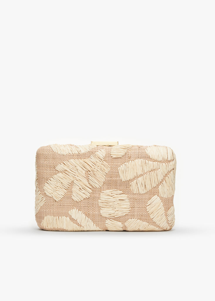 Frances Embroidered Straw Clutch Bag