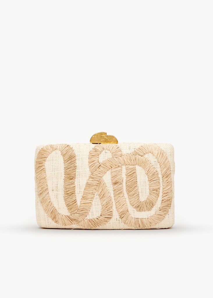 Kelsey Embroidered Straw Clutch Bag