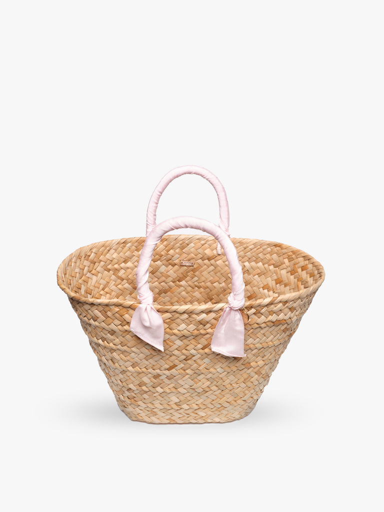 Rosie Woven Straw Ribbon-Handle Tote