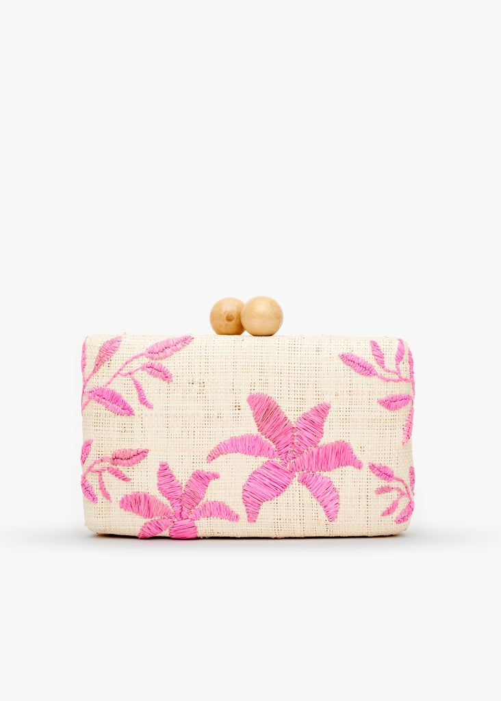 Sierra Embroidered Straw Clutch Bag